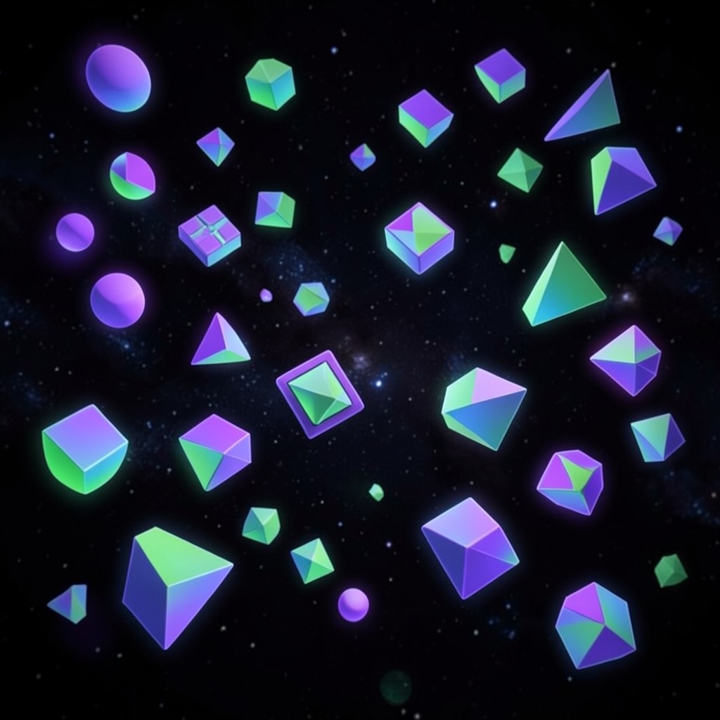 Diverse collection of abstract app icons floating in a gradient digital space