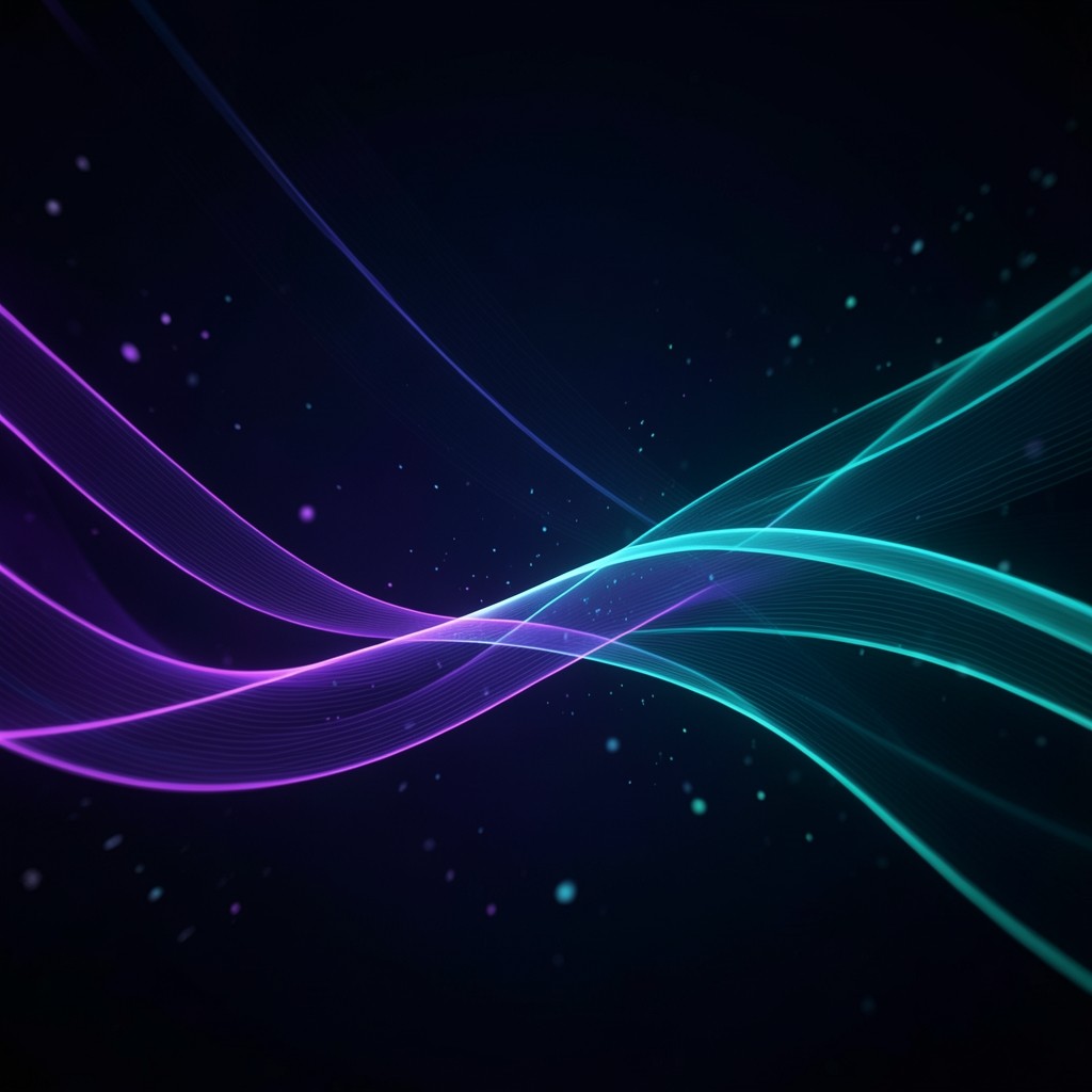 Abstract digital network with purple green and blue gradient light trails representing blockchain study